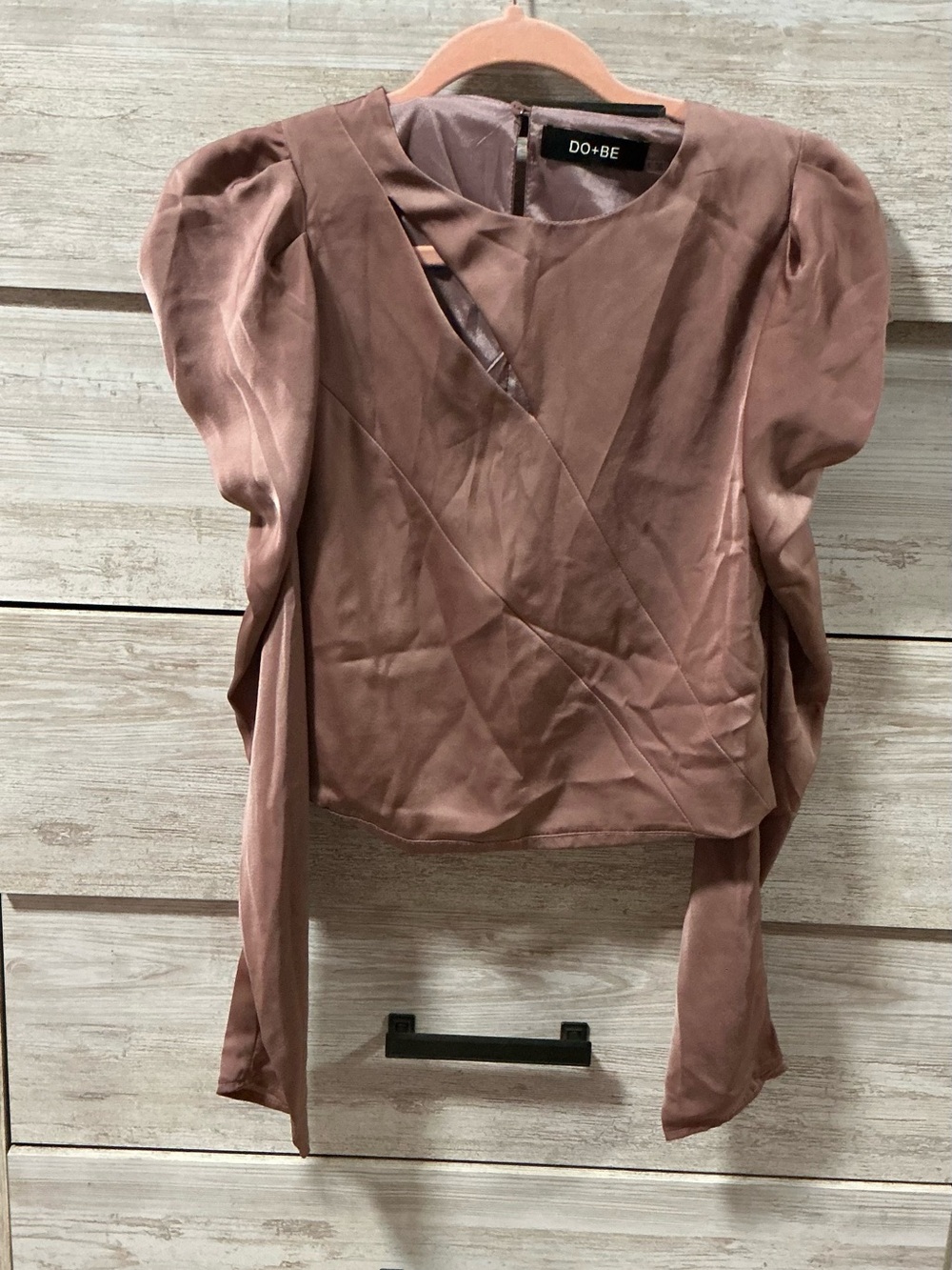 DO+BE Dusty Rose Satin Puff Sleeve Wrap Top